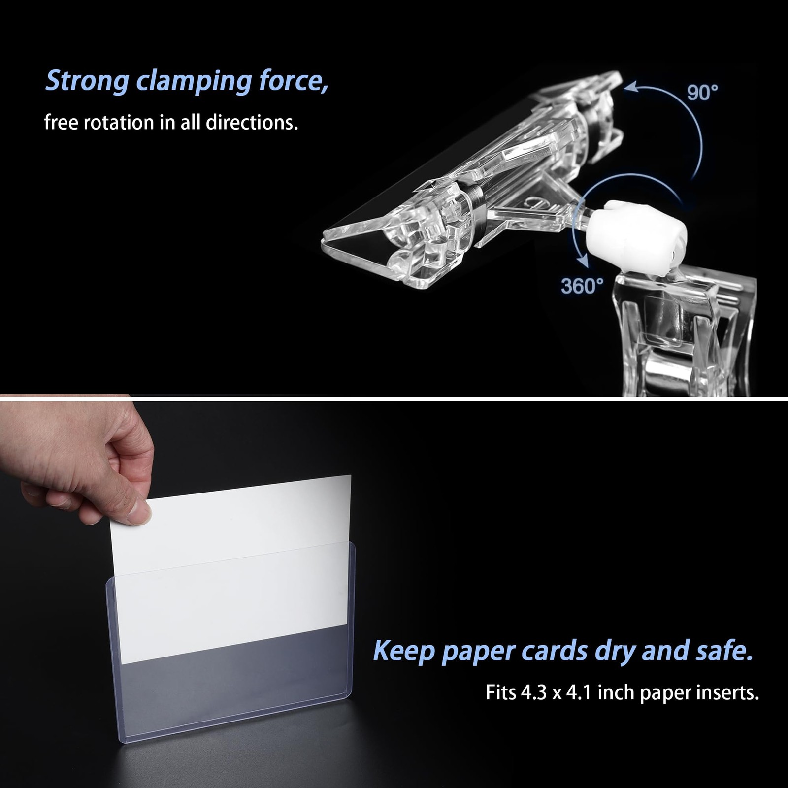 Mlici Clear Rotating Sign Holder with Clip, 16 PC Clips POP Swivel