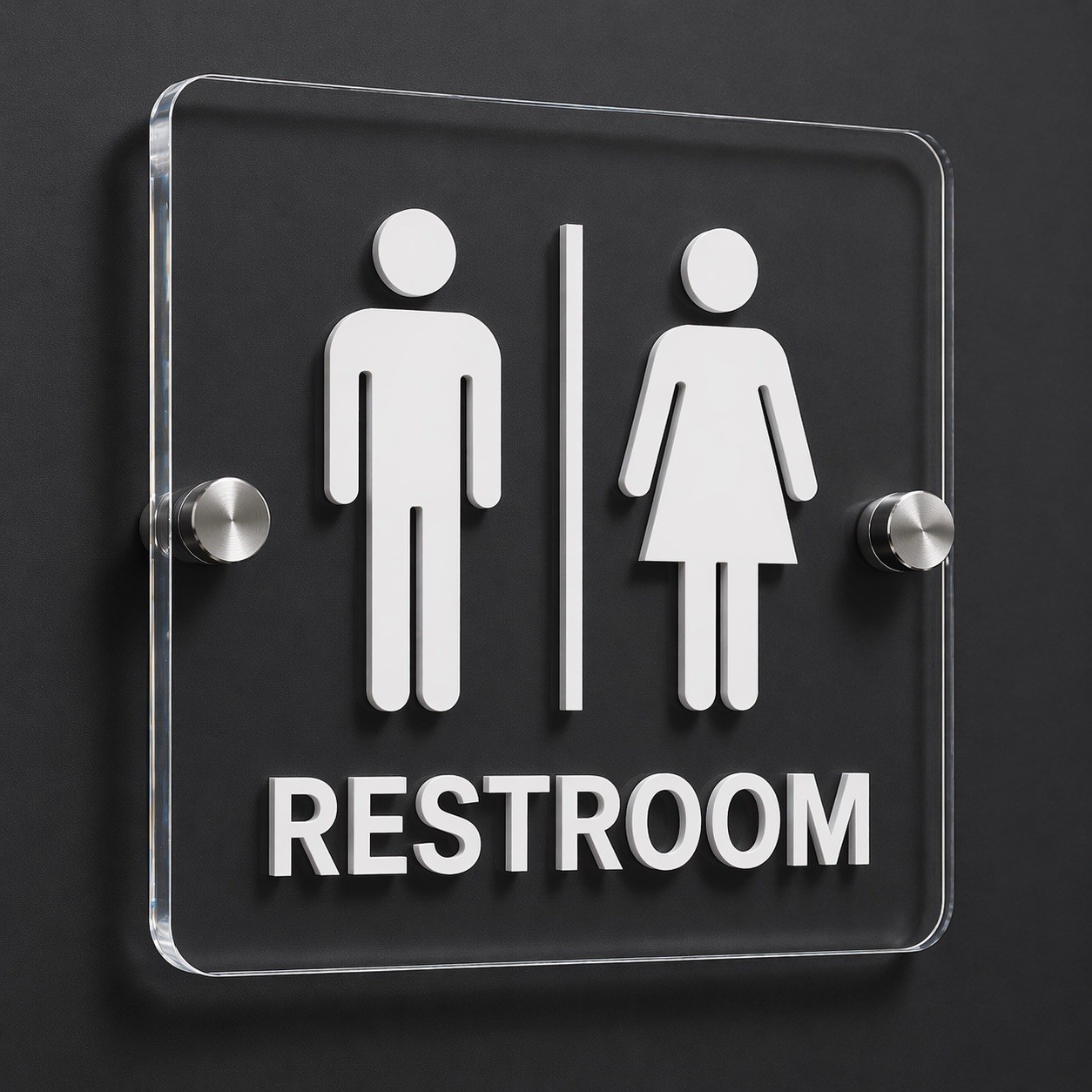 Acrylic Restroom Sign Men Women Clear 3D Raised Icon Custom Bathroom Door Sign