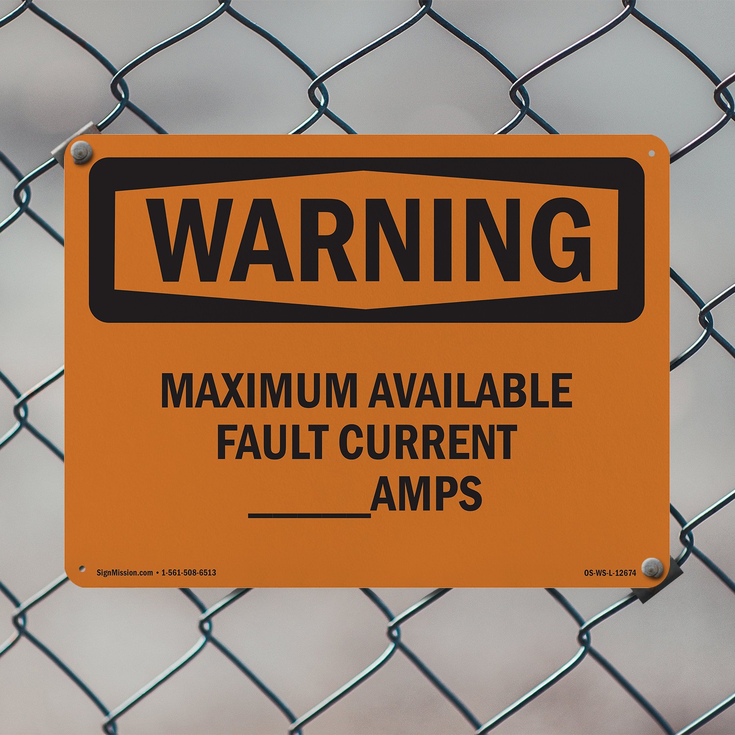 Maximum Available Fault Current____Amps OSHA WARNING Sign, Decal 5 or 10 Pack