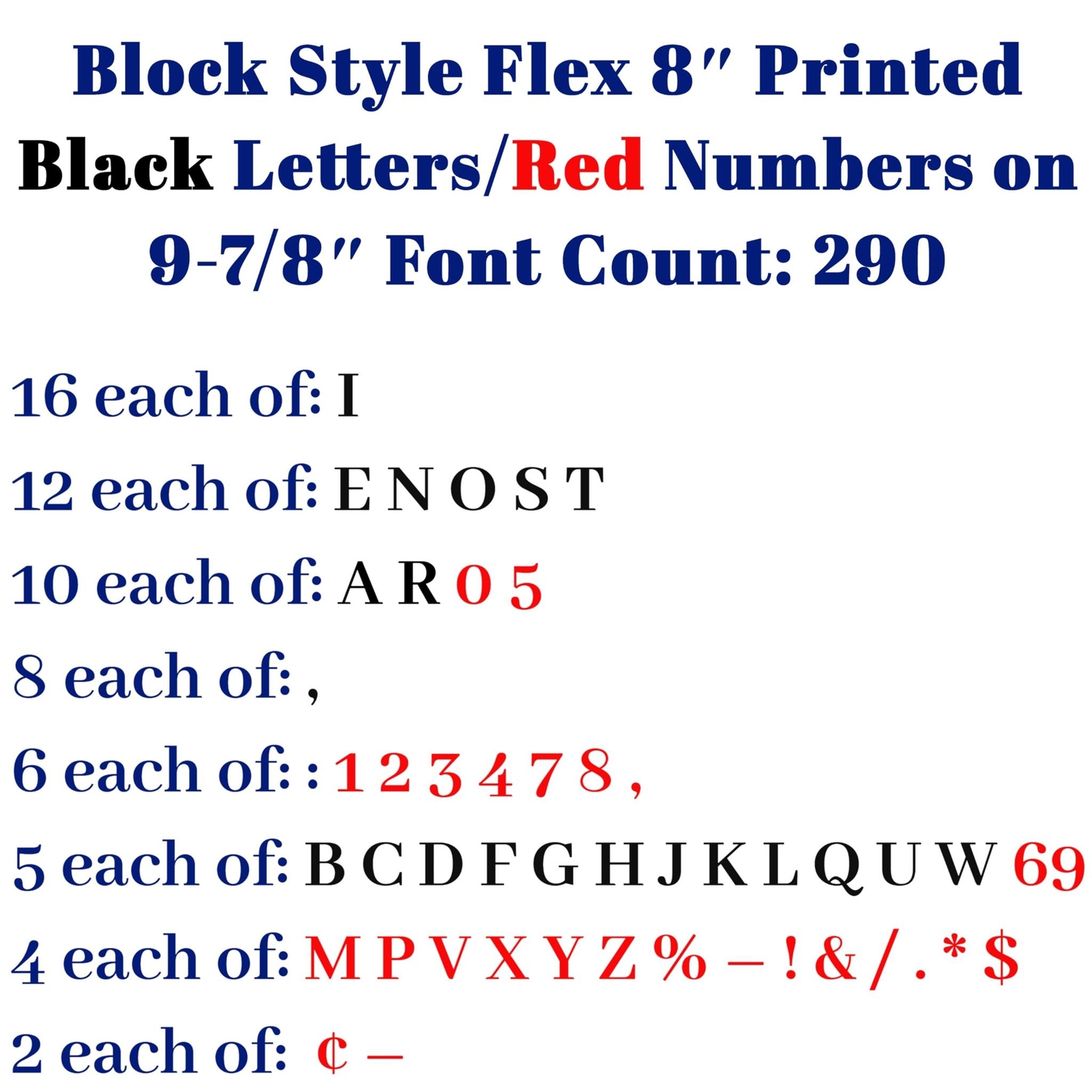 Changeable Outdoor Sign Flexible Letters – Block Style – 8″ on 9-7/8″ Black