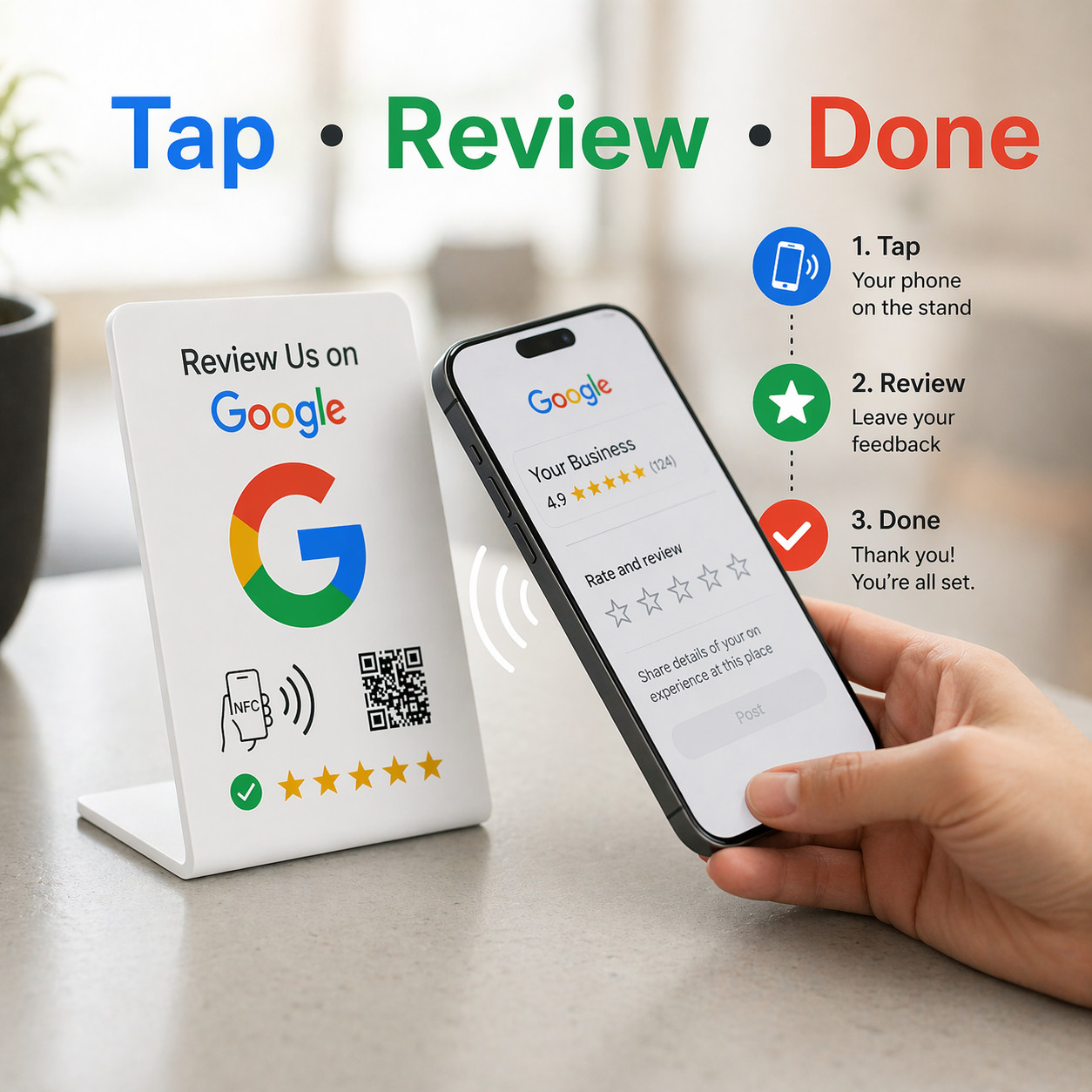 TAPro Google Review Stands -Tap Feedback Booster Product ( 3-Pack- White)
