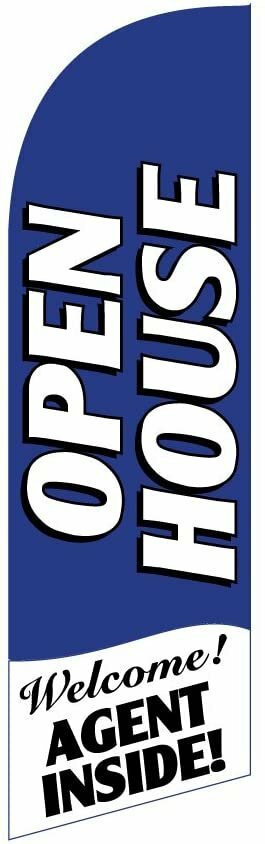 30″x78″ Swooper Bow Flag OPEN HOUSE Welcome Agent Inside Blue White