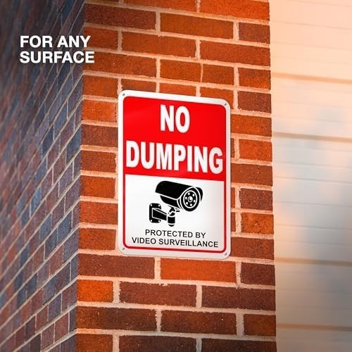 2 PC No Dumping Signs, Reflective 7 x 10 Aluminum No Littering Signs with Video
