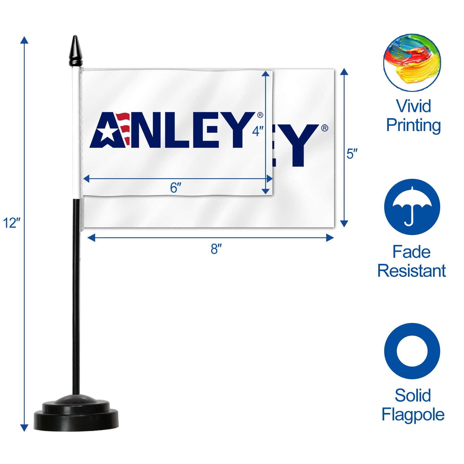 Anley Custom Desk Flag Set – Miniature Desktop Flag with 12″ Solid Pole