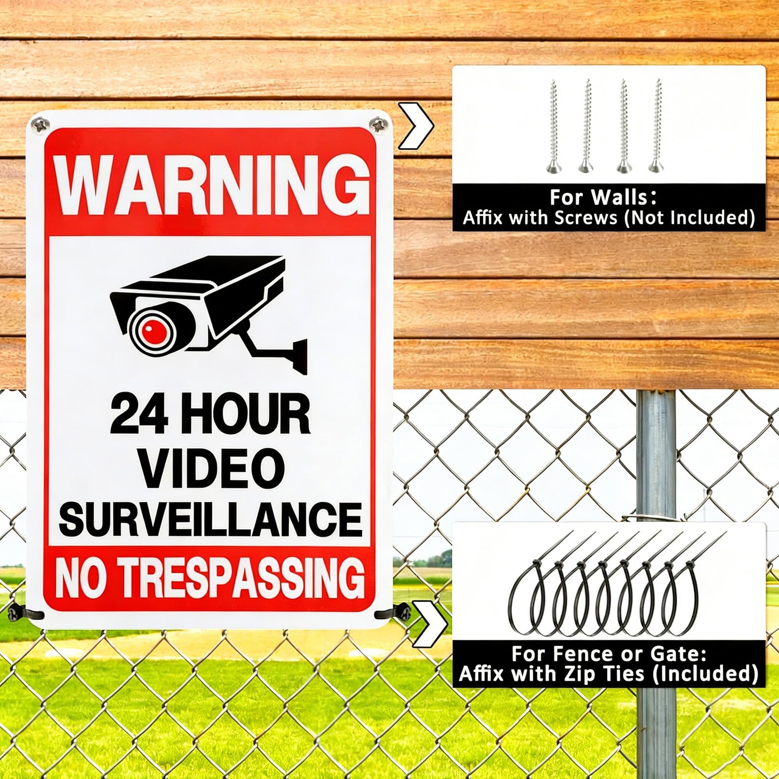24 Hour Video Surveillance Sign, Security Camera Sign Warning for Home or Busine