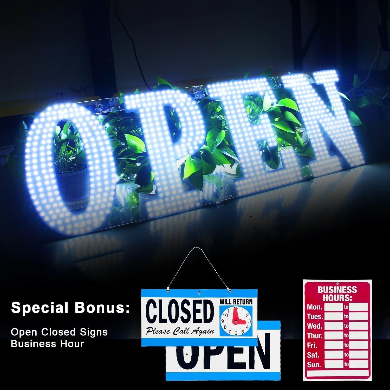 Ultra Bright 48″x16″ Large LED Open Sign for Business with Hanging Installation