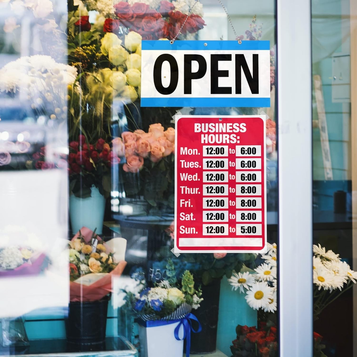 Business Hour Closed Open Sign Set – Customizable Hours of Operation – Red/White