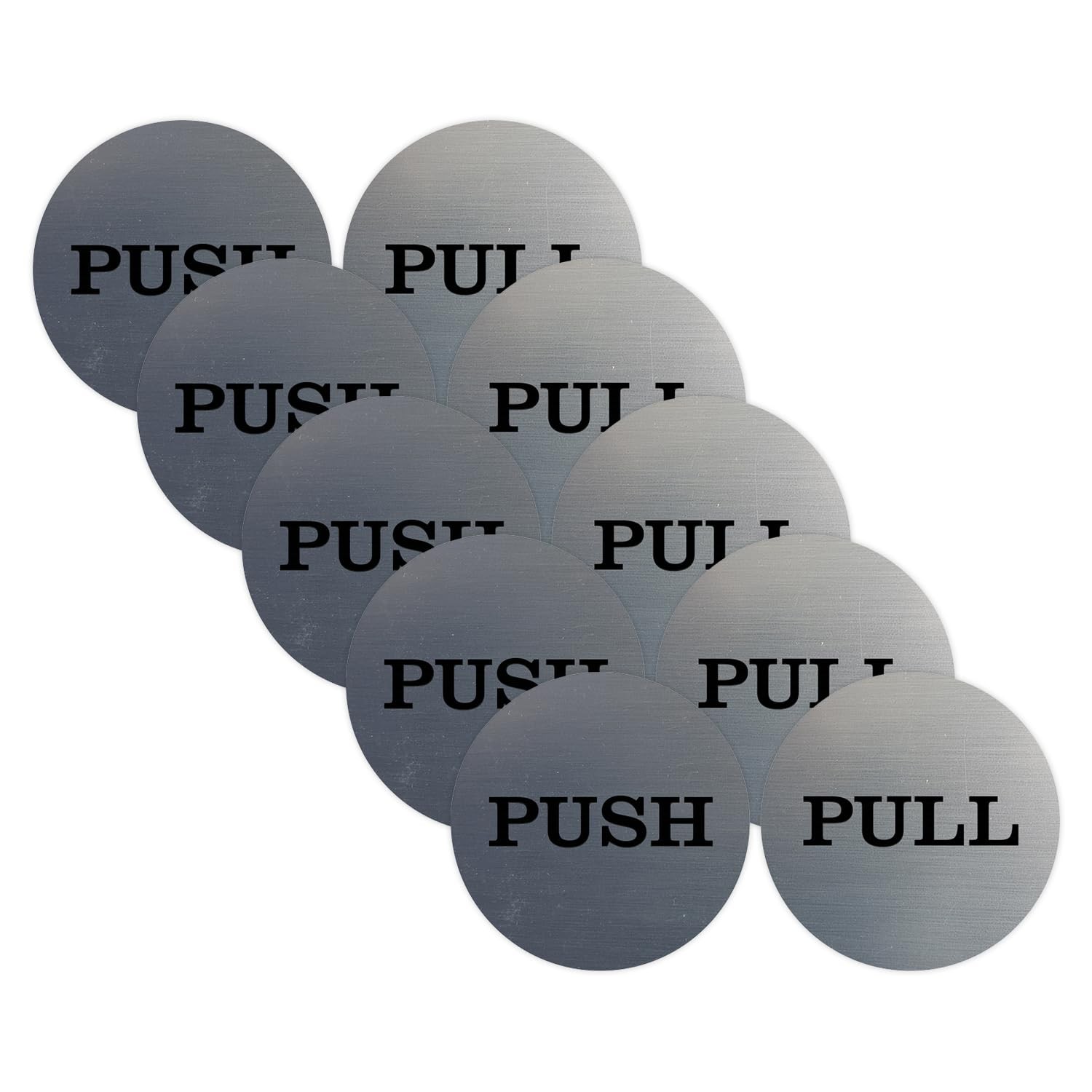 All Quality 2 Round Push Pull Door Signs Brushed Silver – 5 Set 10Pcs