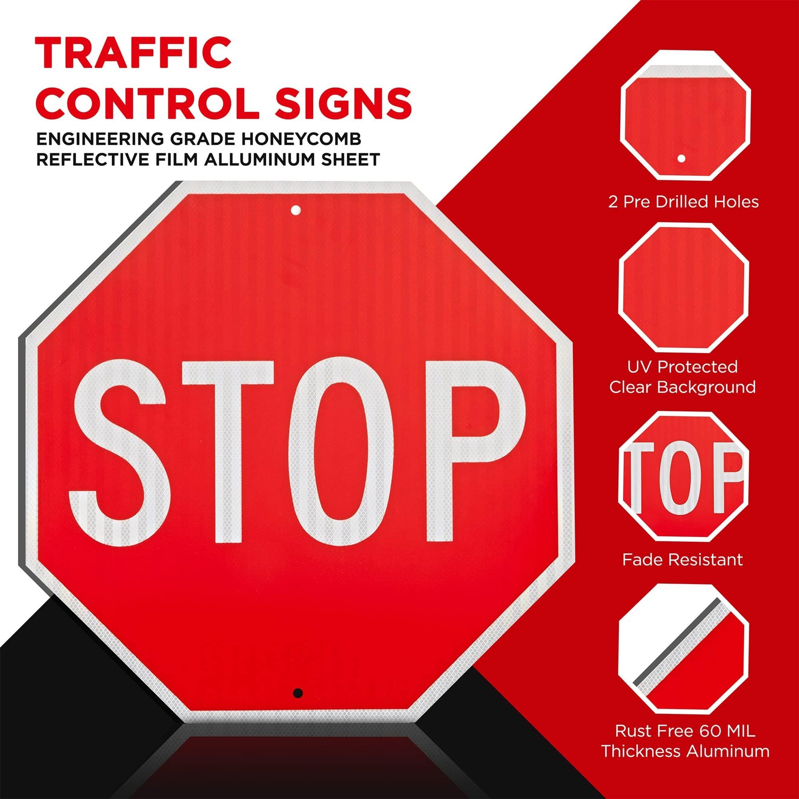 2 Pack Large Stop Signs 24 x 24 Inches – High Intensity Prismatic Aluminum 60…