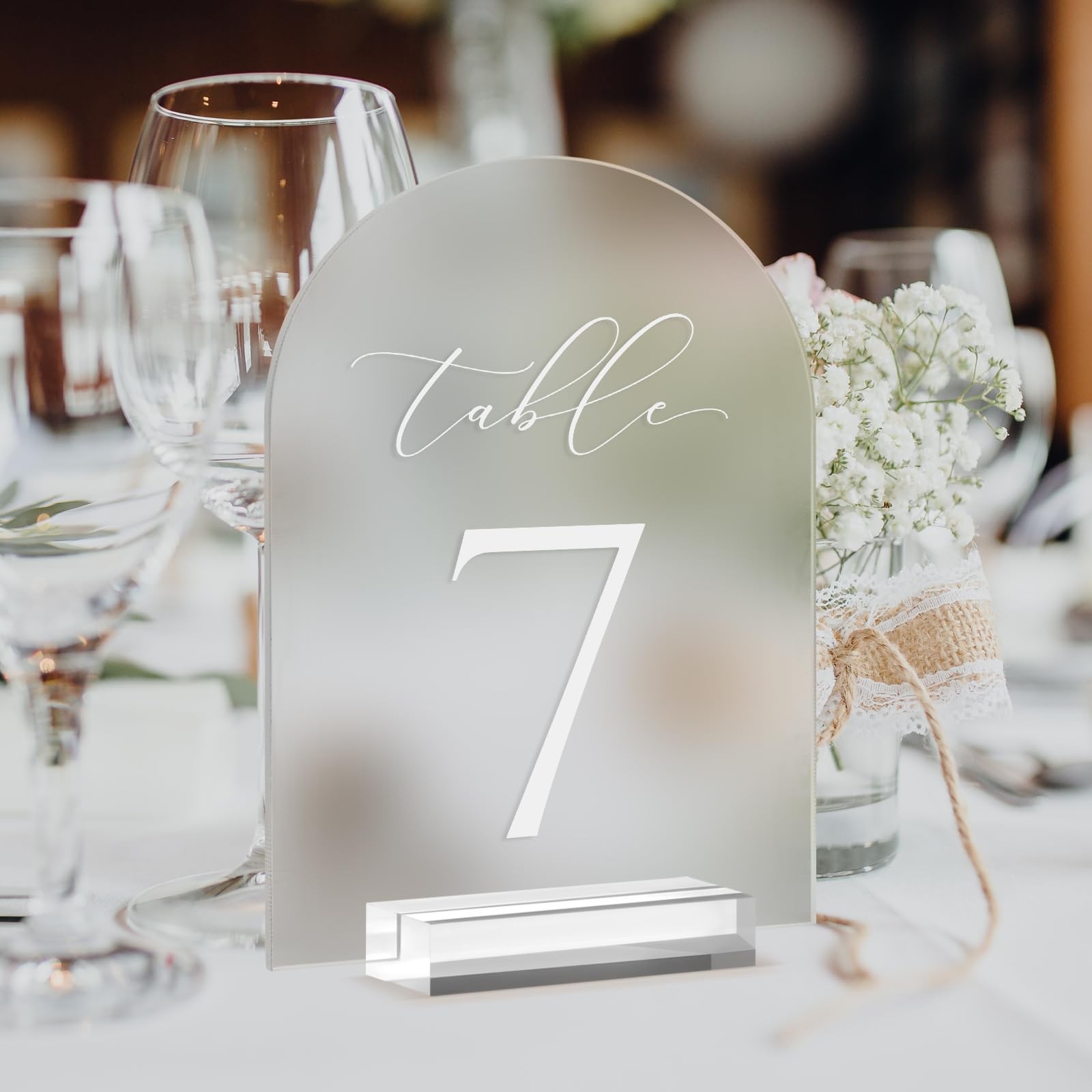 115 Frosted Arched Acrylic 5×7 In Wedding Table Numbers Signs With Stands