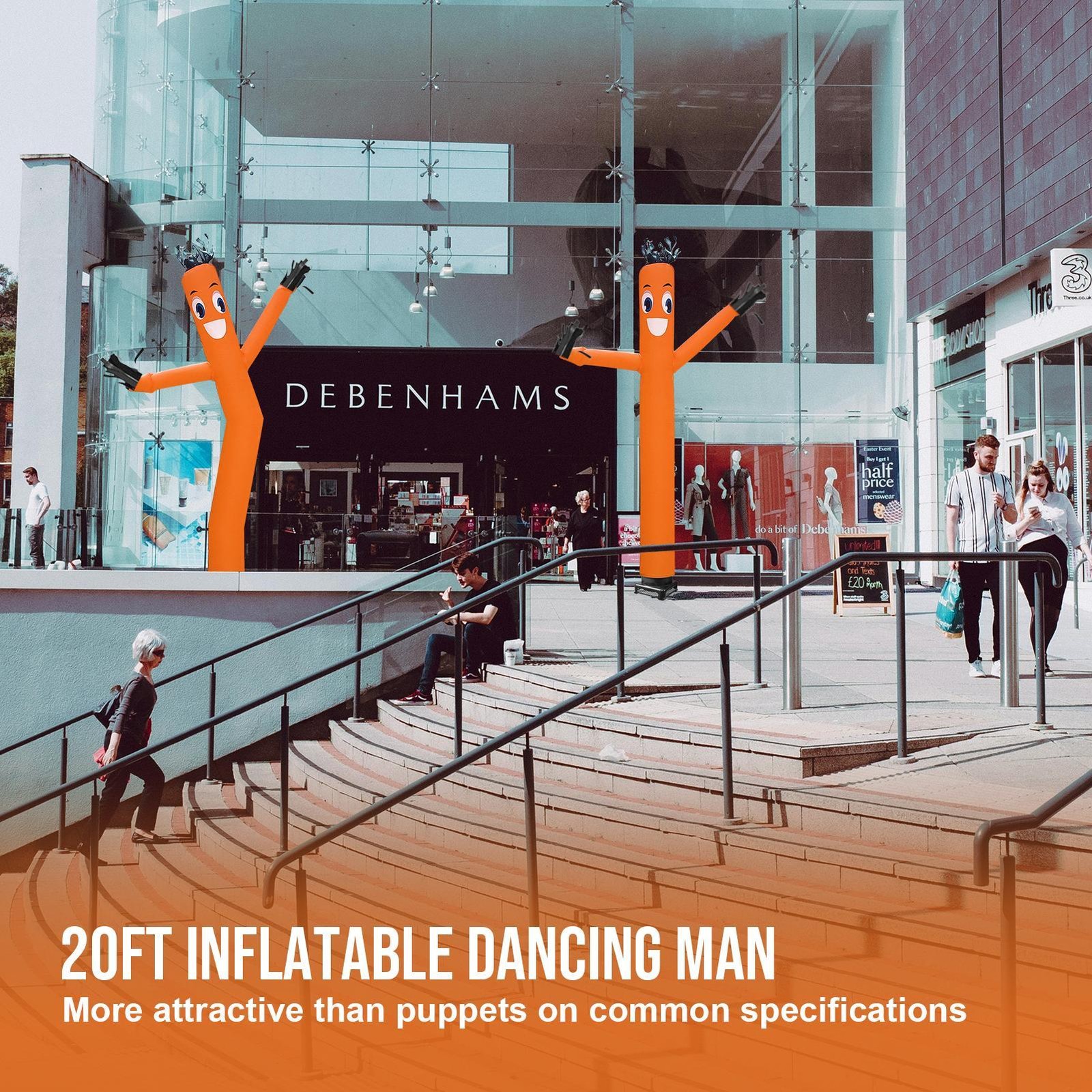 20ft Orange Inflatable Dancing Sky Puppet Tube Man with Blower for Events