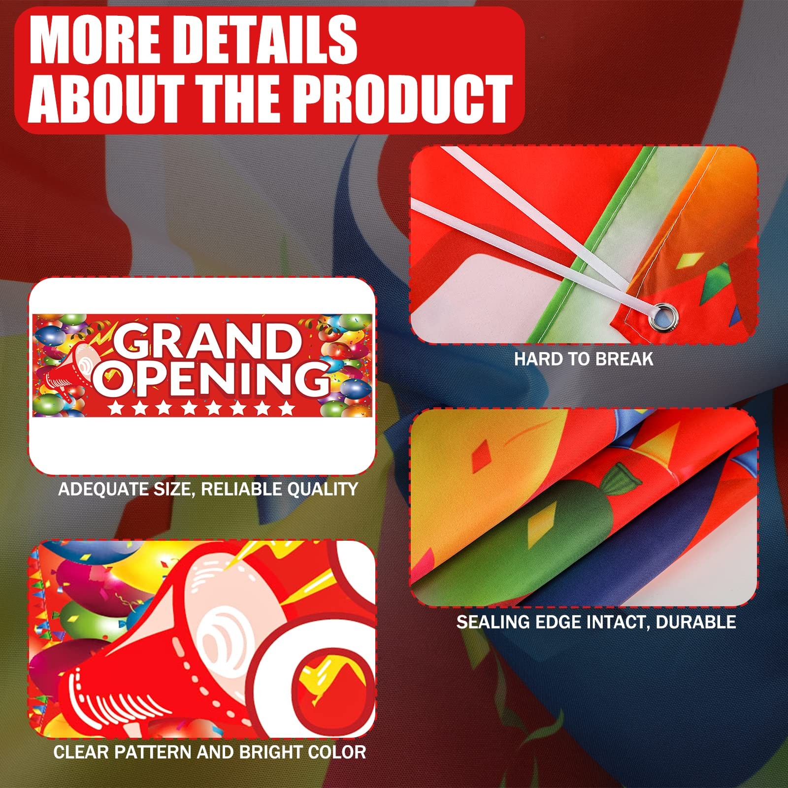 Grand Opening Banner, 3 x 10 ft New Store Grand Opening Sign and Rope, Oxford Cl