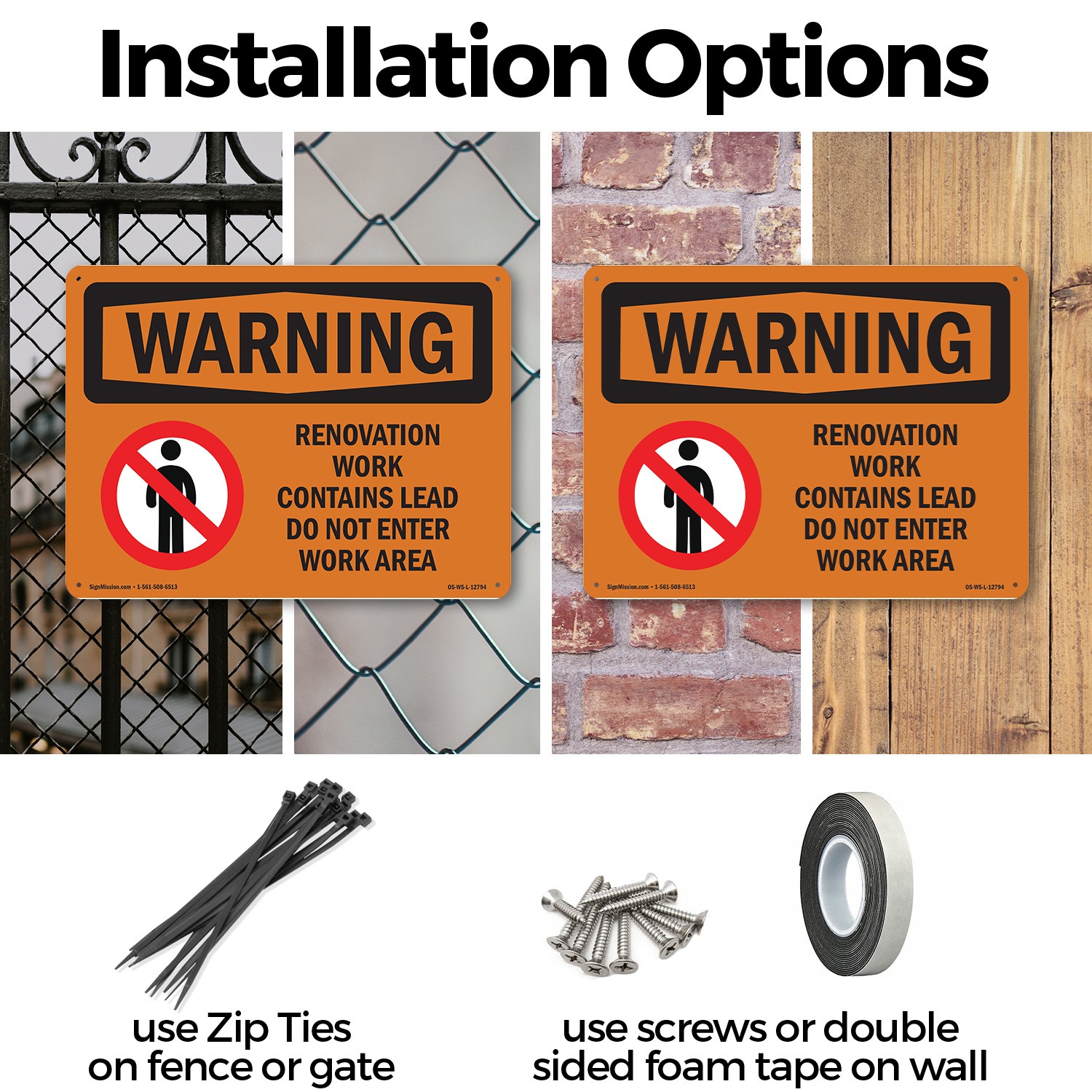 Renovation Work Contains Lead Do Not Enter OSHA WARNING Sign, Decal 5 or 10 Pack