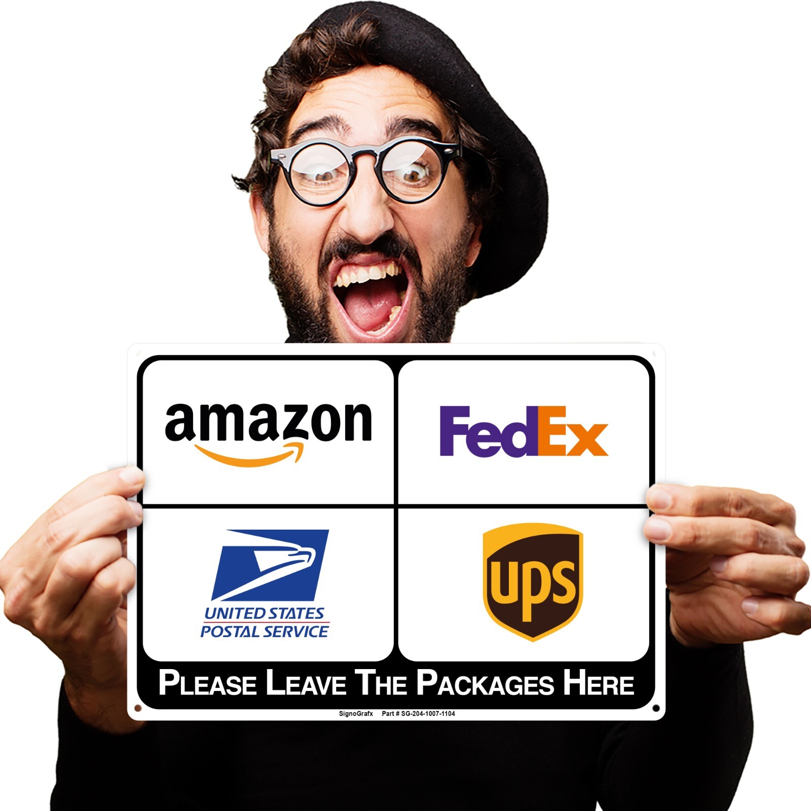 SIGNOGRAFX Please Leave Packages here 10×7 Inches Reflective Sign