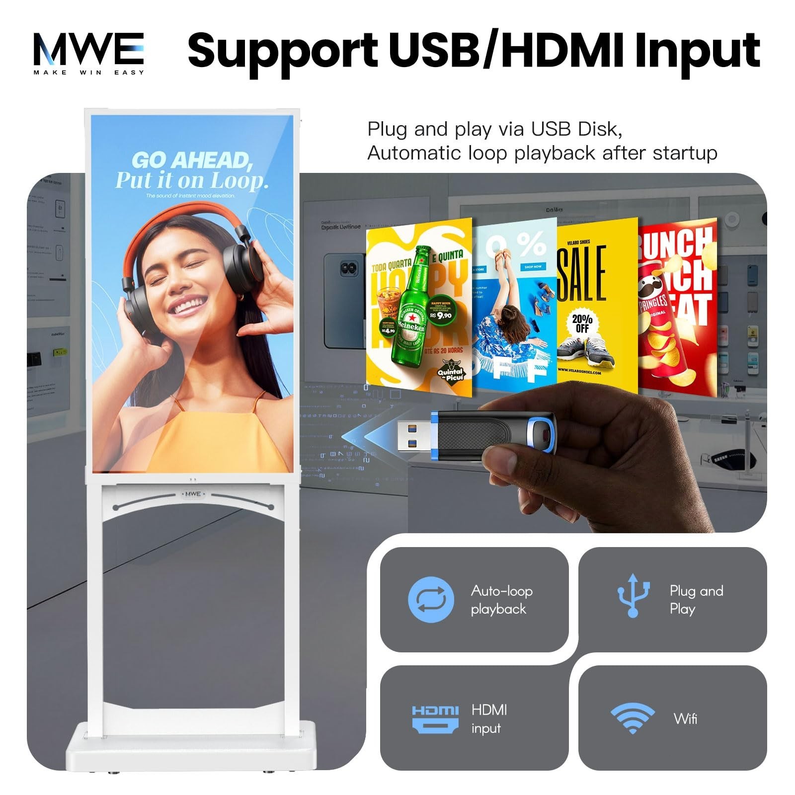 32 Inch Indoor Digital Signage Display 1000 Nits Window Advertising Display Kio