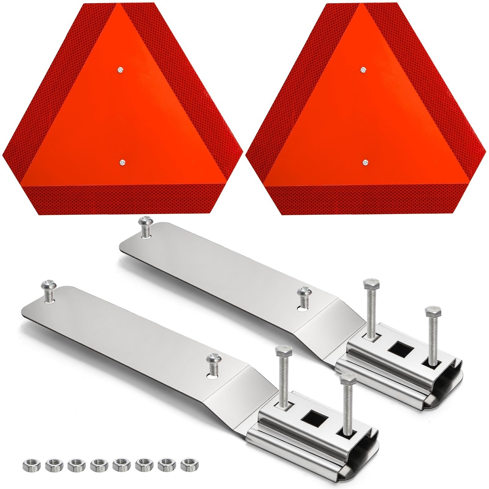 2 Set Slow Moving Vehicle Sign 14″x16″ Reflector Triangle Sign Bracket SMV