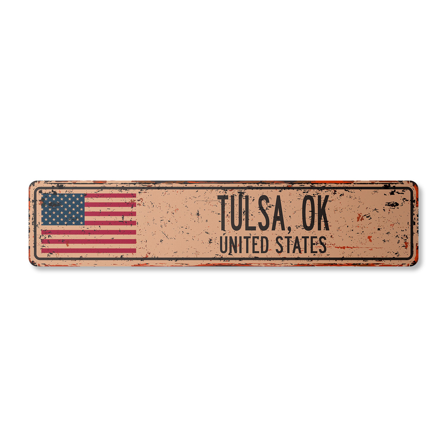 TULSA OK UNITED STATES Vintage Street Sign American flag city country rustic