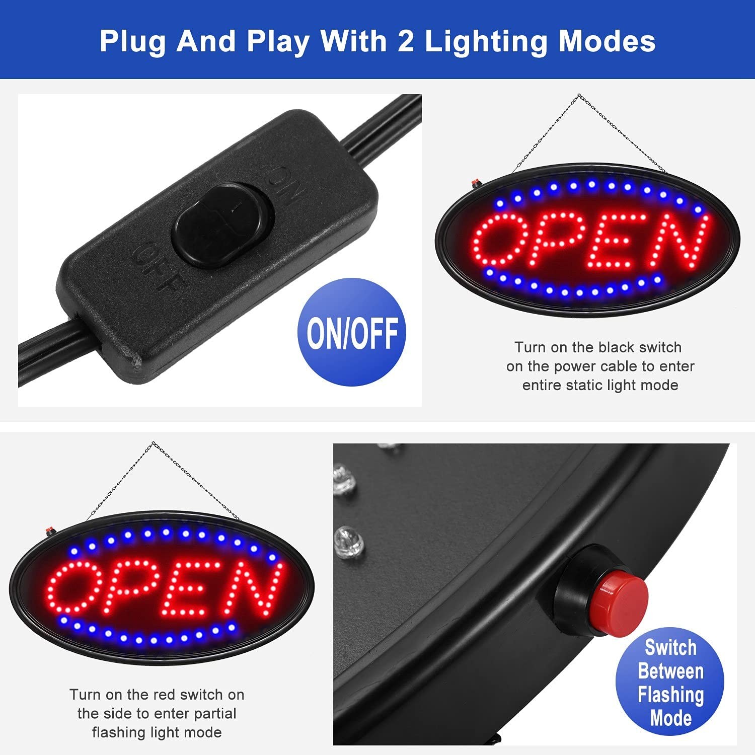 Bright LED Neon Light OPEN Sign Business Animated Motion with ON/OFF 19×10″ USA