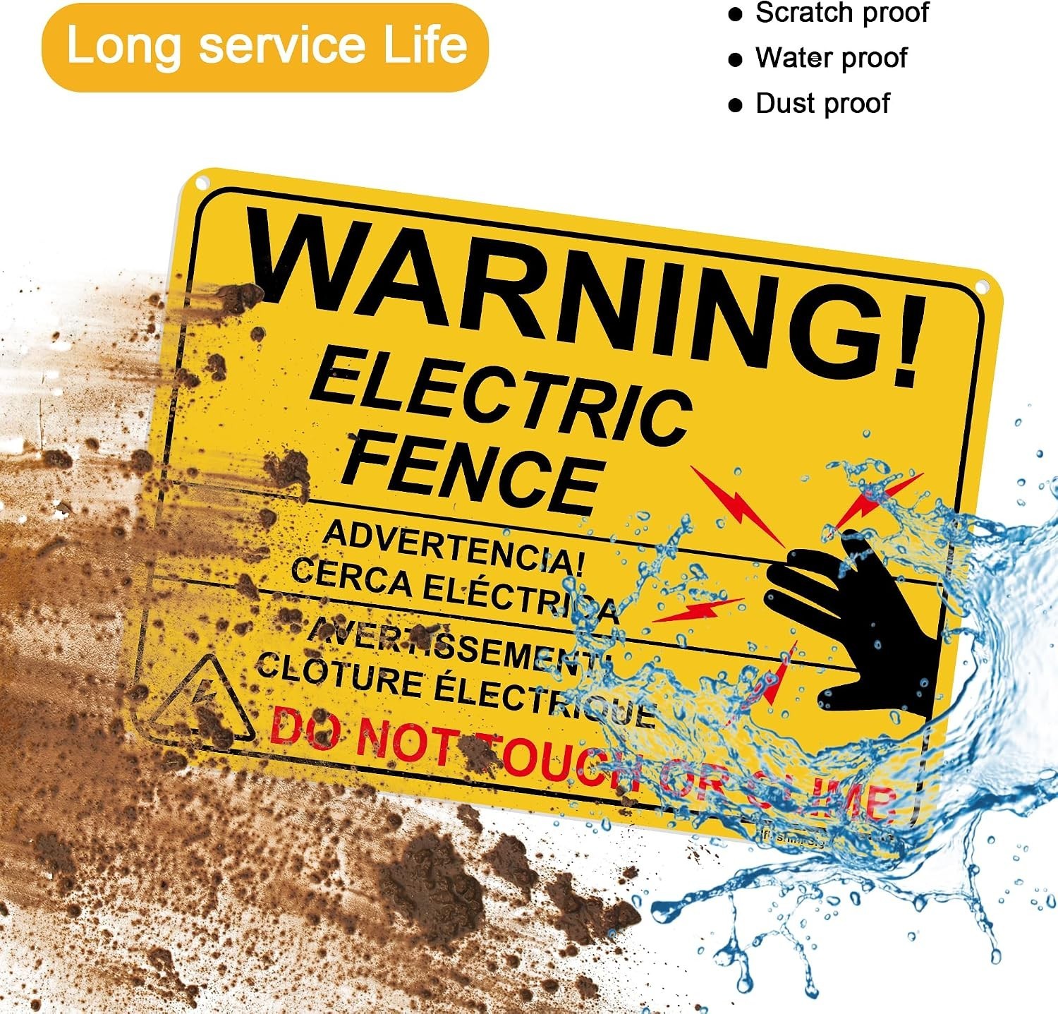 Electric Fence Warning Sign, Metal s, 10” x 7”, 2 Pack