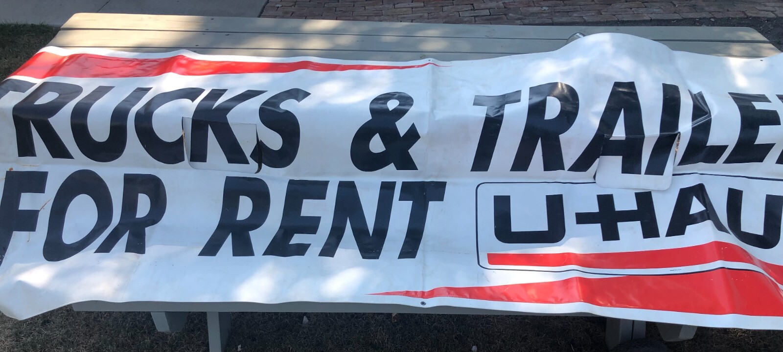 90’s UHAUL Vinyl Advertising Hanging Banner 9′ 9″ x 3′ 5 1/4″ Rectangular Shape