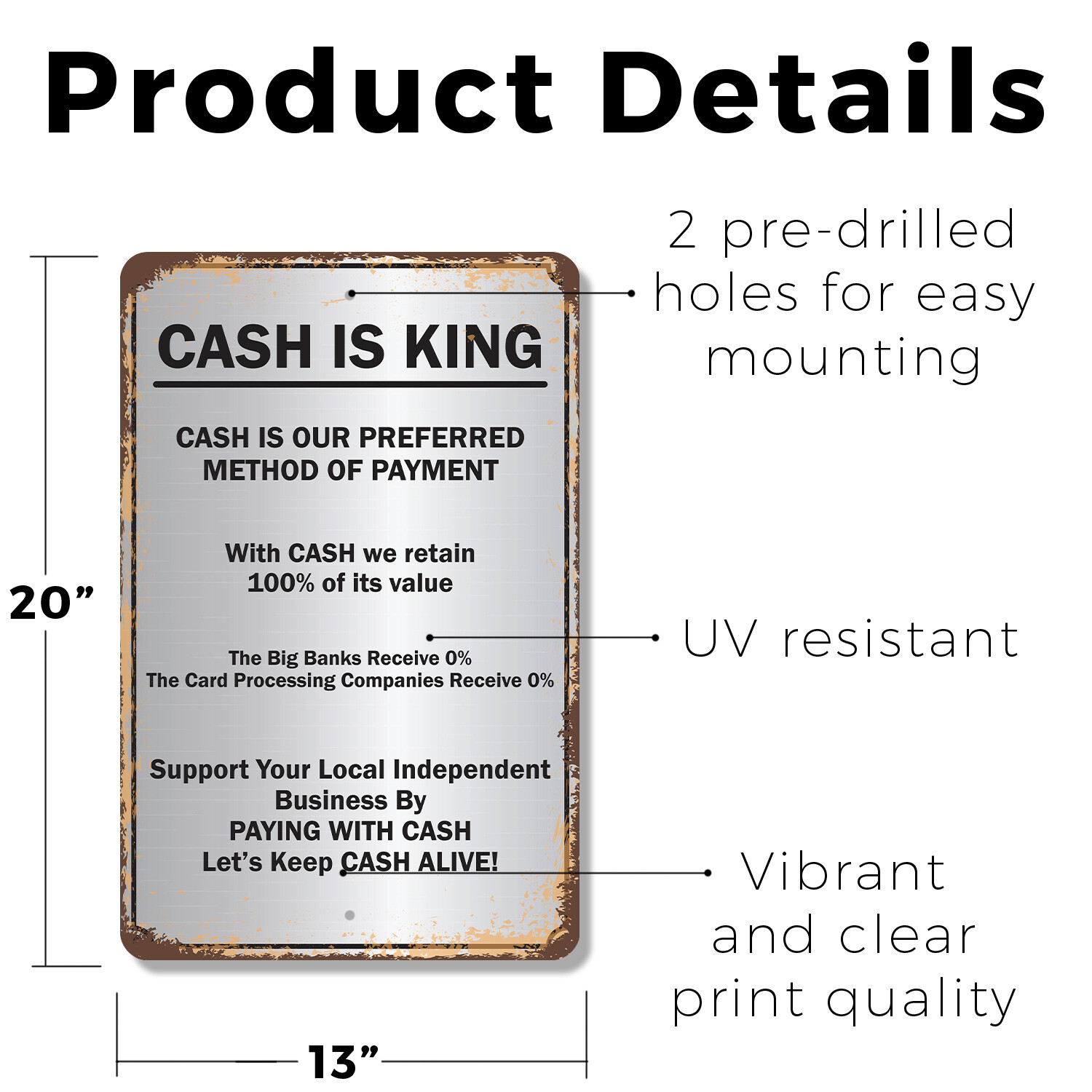 Cash Is King Preferred Method of Payment Novelty Sign Fun Gift Weatherproof