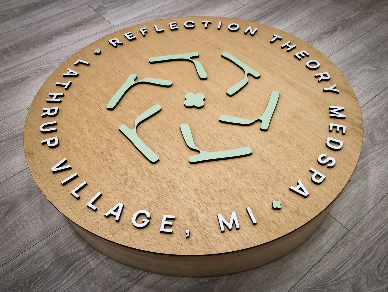 Dimensional Wooden Logo Wall Sign — Layered 3D, Hand Painted, LED Optional