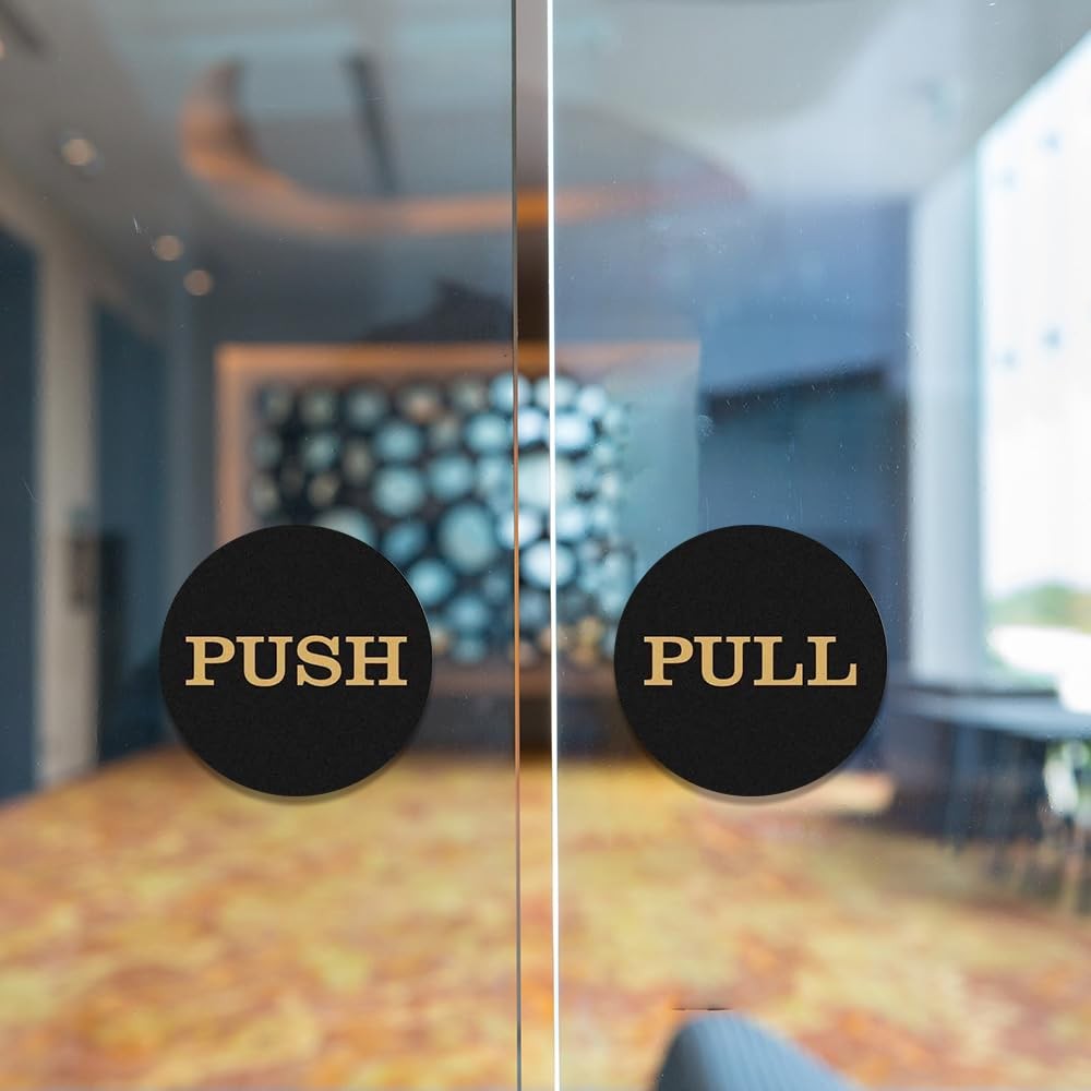 All Quality 2 Round Push Pull Door Signs Brushed Silver – 5 Set 10Pcs