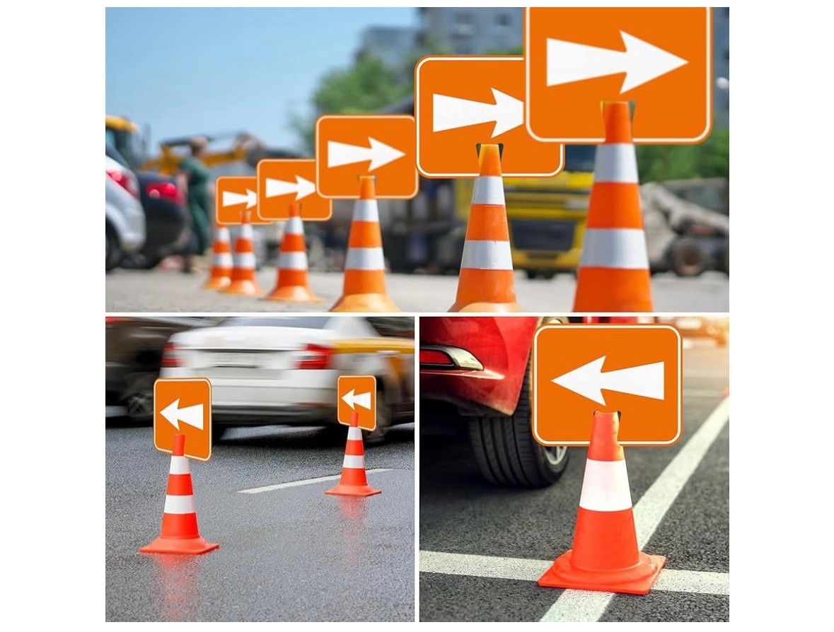 5 Pcs Traffic Arrow Signs Detour Arrow Road Cone Top Warning Sign 12.6″x10.4″