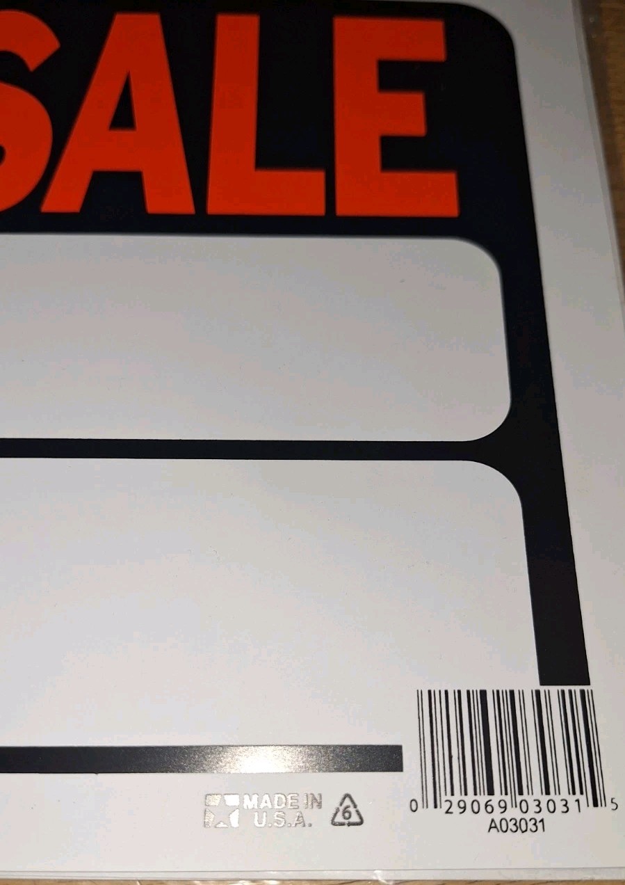 For Sale Sign – 9 in. x 12 in. Durable, Weatherproof, Easy to Read. New. Plastic