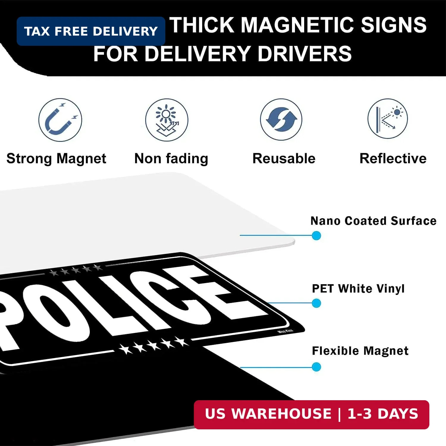 2 Pack Police Car Magnet, Magnetic Police Sign for Vehicles, Large Waterproof Se