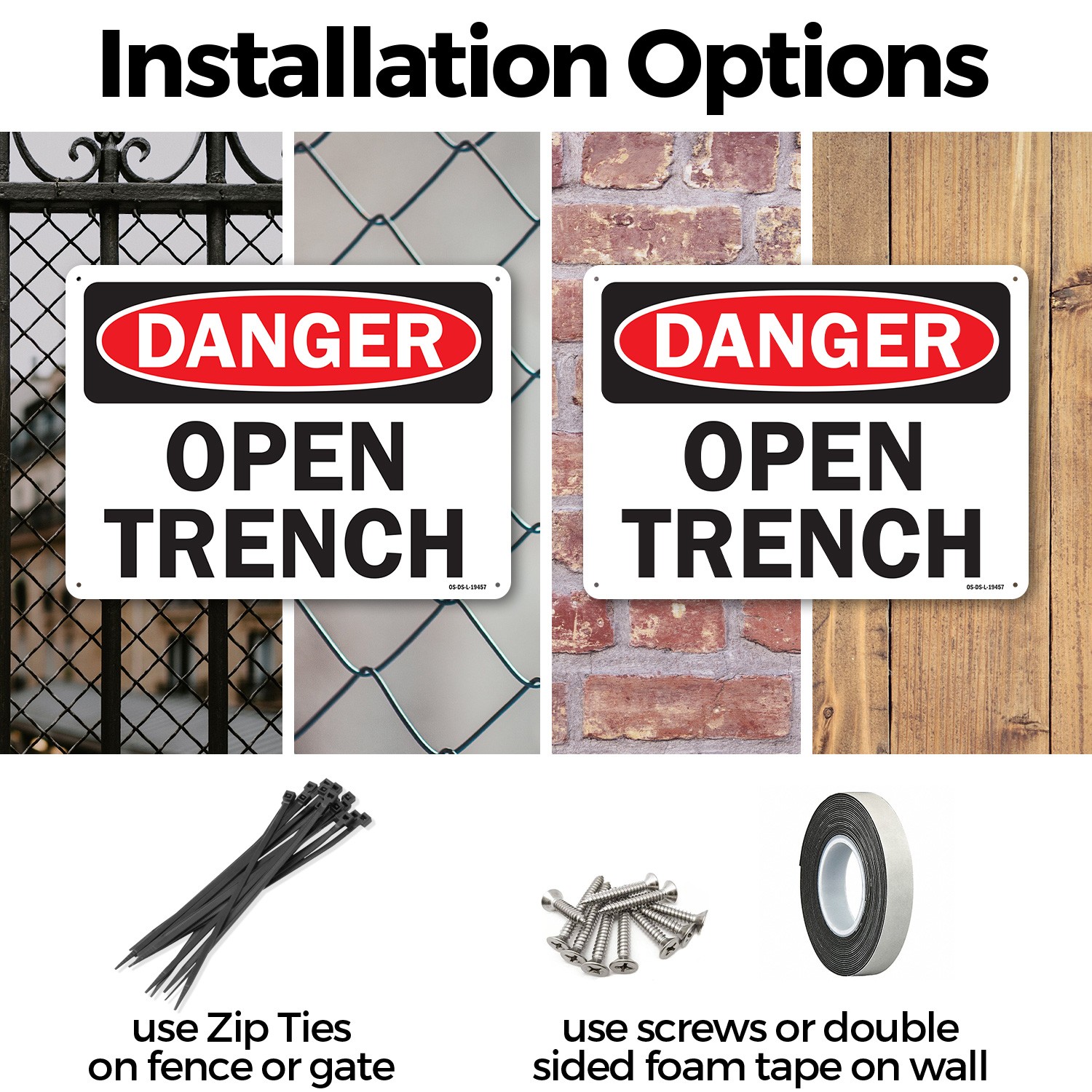 Open Trench OSHA Danger Sign Metal, Plastic, Or Decal – 5 or 10 Pack