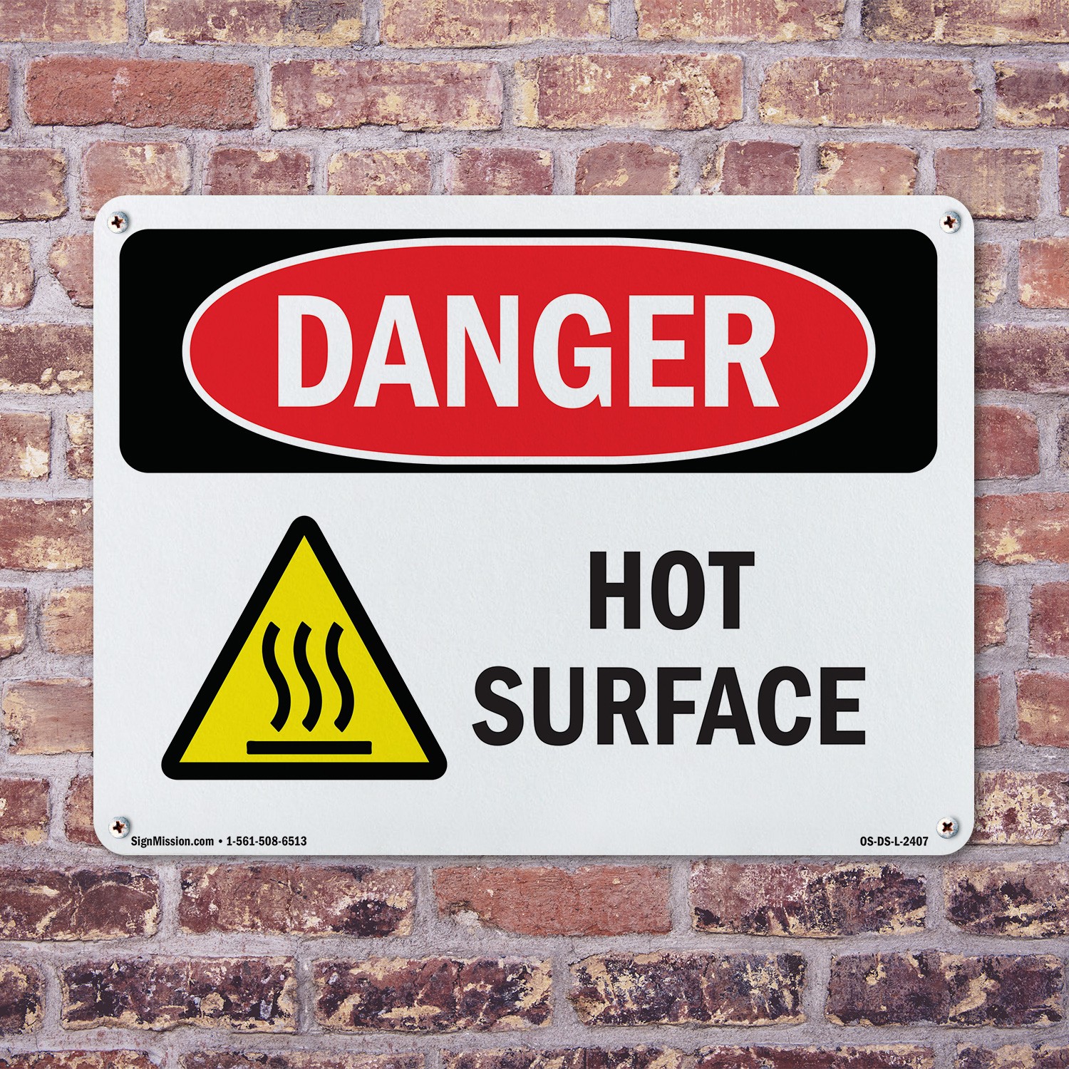 Hot Surface OSHA Danger Sign Metal, Plastic, Or Decal – 5 or 10 Pack