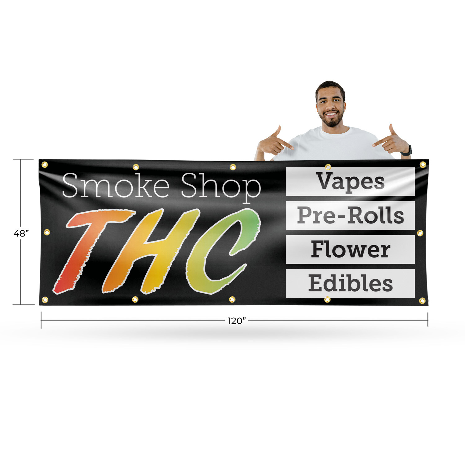 Smoke Shop THC Vinyl Banner Sign with Metal Grommets Heavy-Duty Single-Sided