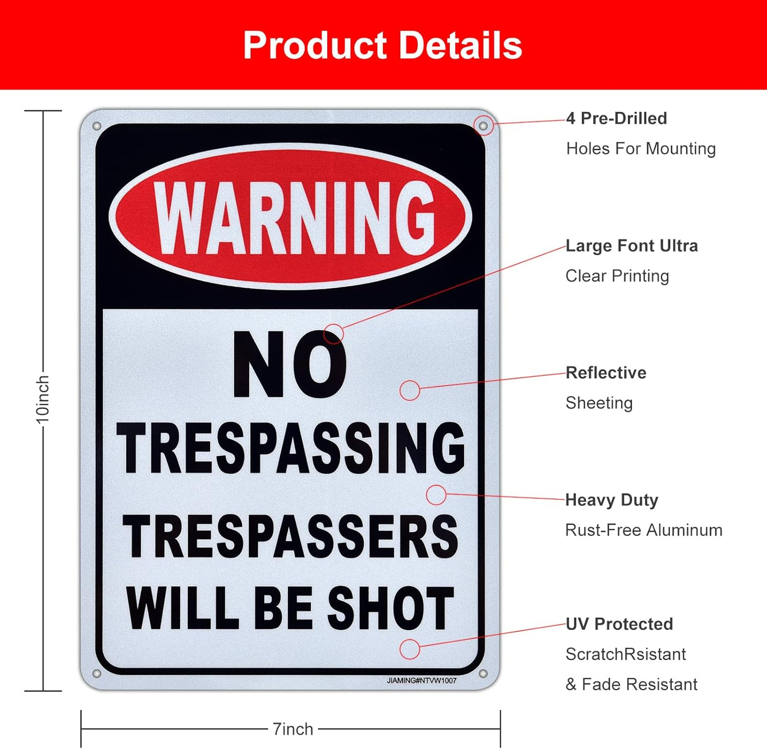 2 Pc Danger Trespasser Will Be Shot Sign Reflective No Trespassing Aluminum 10×7