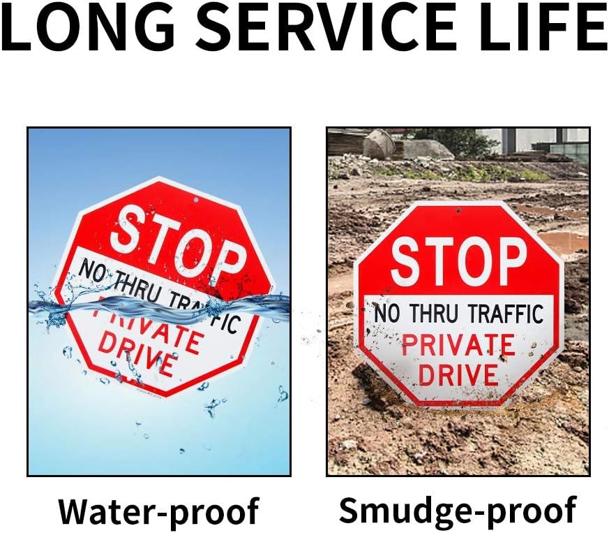 2 Pack No Thru Traffic Private Drive Sign 12×12″ Alumin Reflective Sign Driveway
