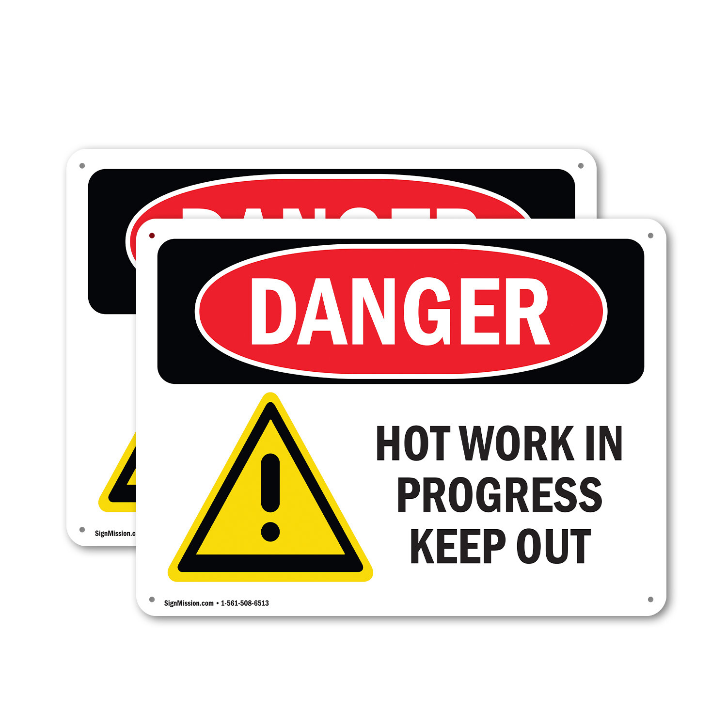(2 Pack) Hot Work In Progress Keep Out OSHA Danger Sign Decal Metal Plastic