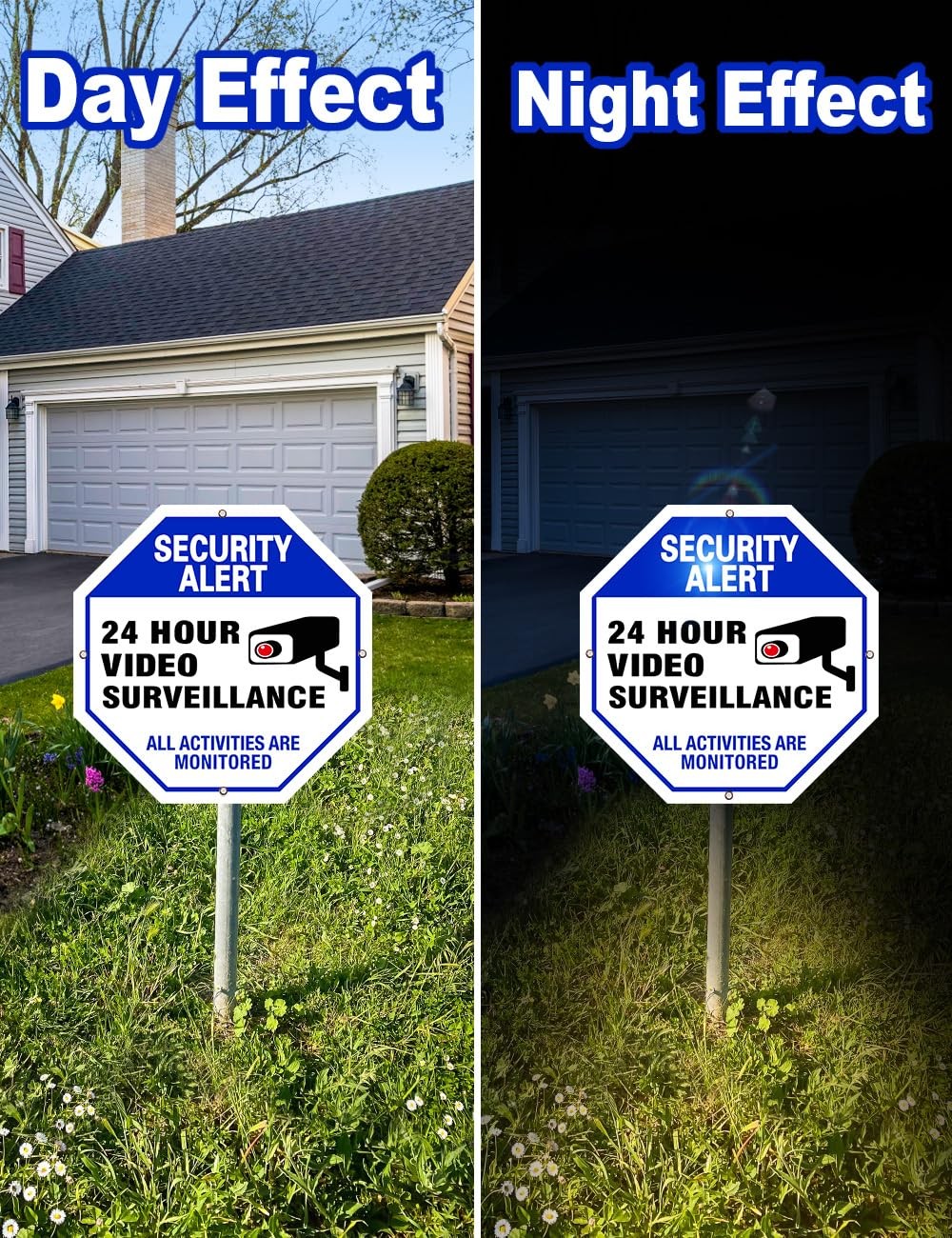 Video surveillance sign, 4-pack security camera signs, reflective