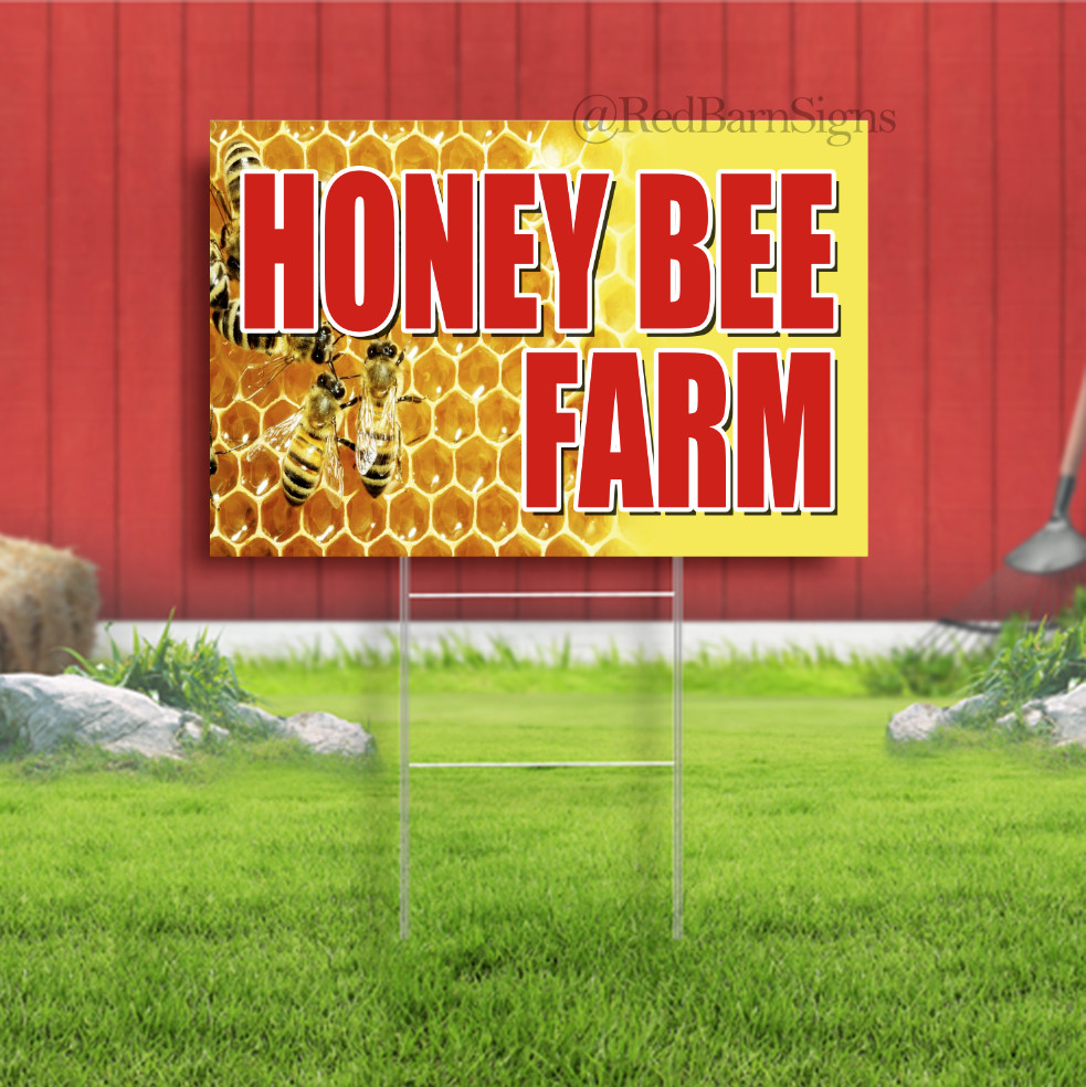 Honey Bee Farm Indoor Outdoor Yard Sign with metal stakes