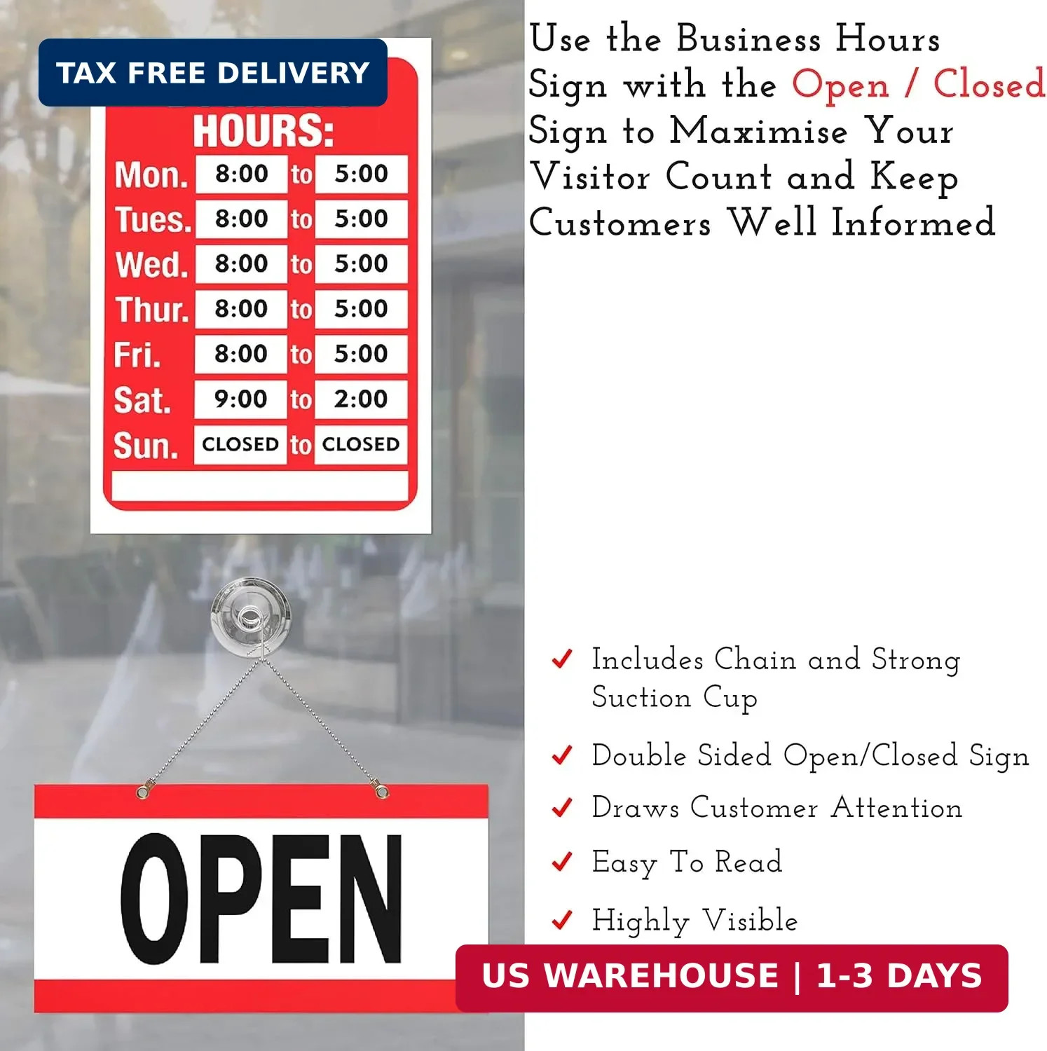 2 Pack Business Hours Sign Open Closed Glass Door Customizable Store Hours Sign