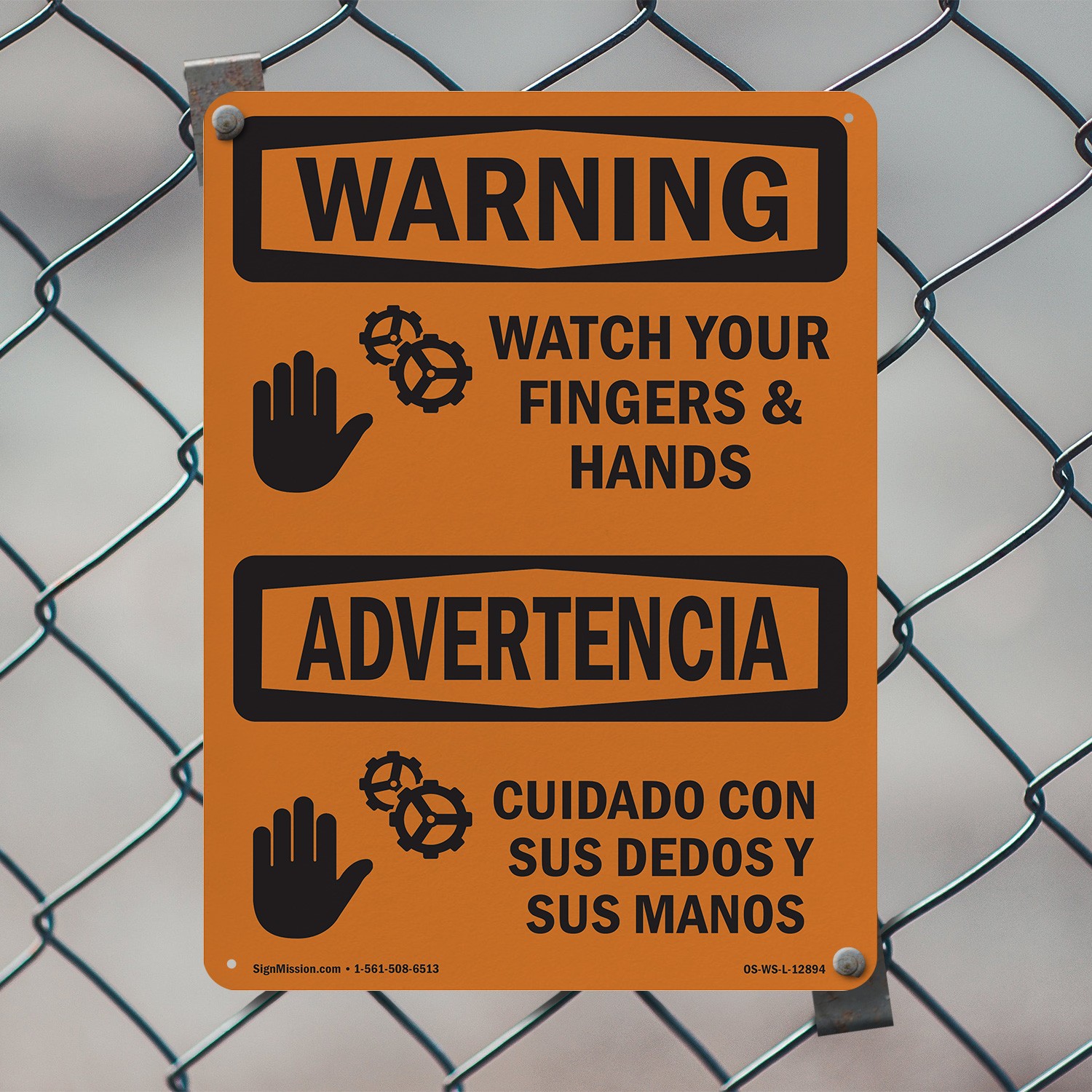 Watch Your Hands And Fingers Bilingual OSHA WARNING Sign Or Decal – 5 or 10 Pack