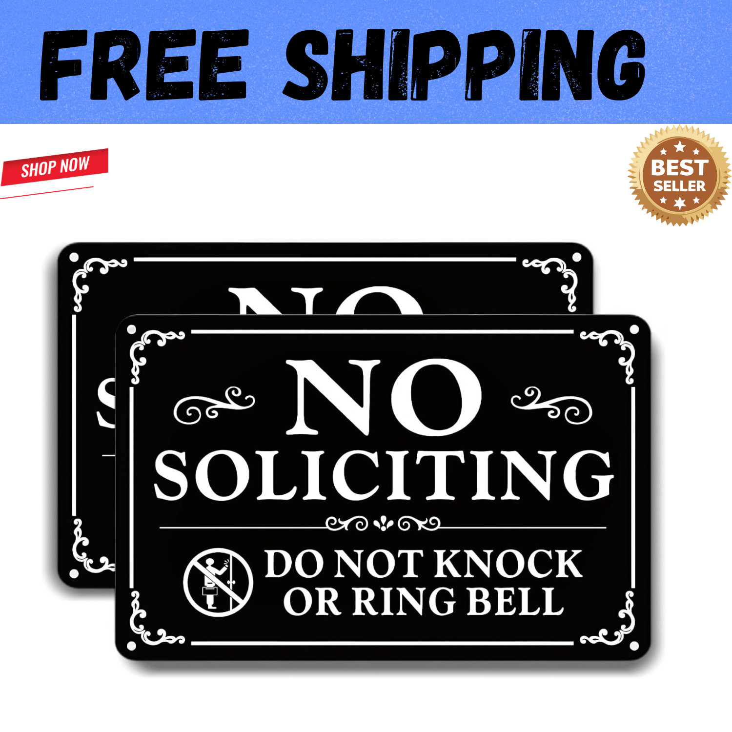 2 Pack No Soliciting Sign for Front Door,9 X 6 Inches Self-Adhesive No Solicitin