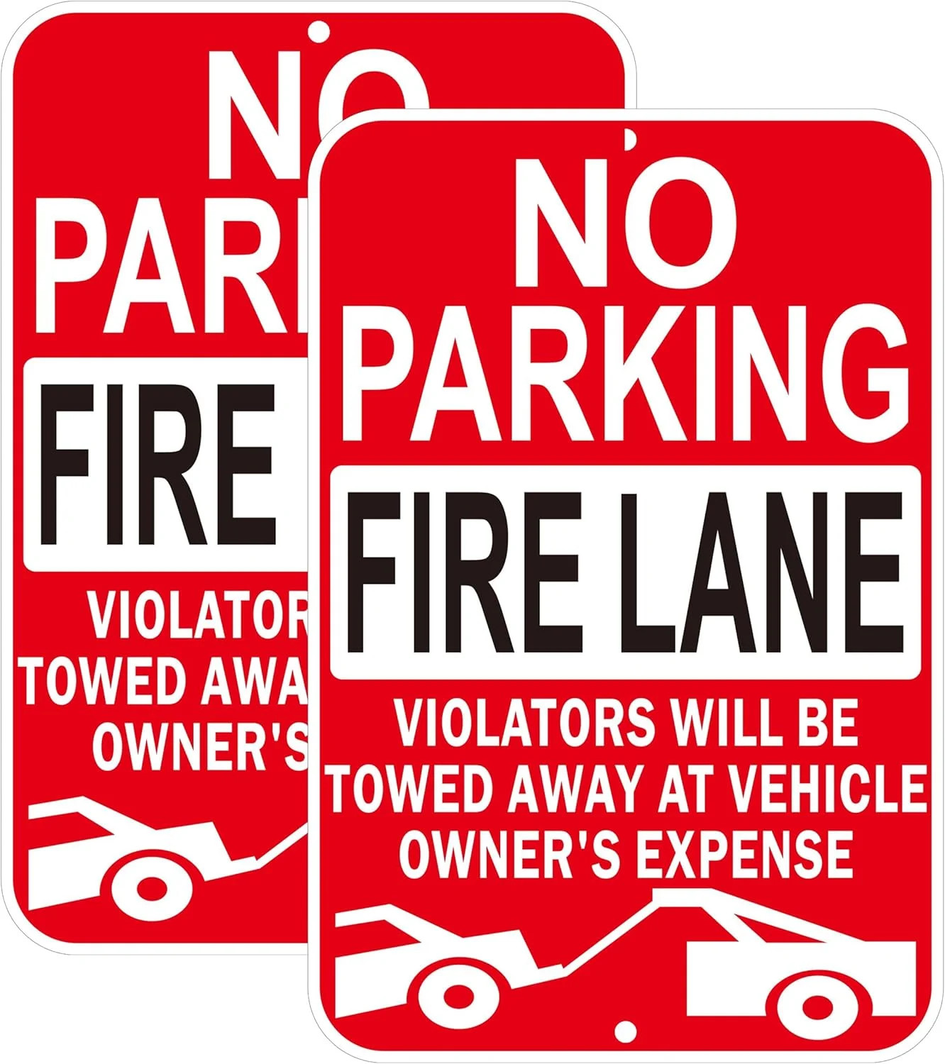 No Parking Fire Lane Signs, Red, Reflective Aluminum, 12 x 18 Inches, Weather Re