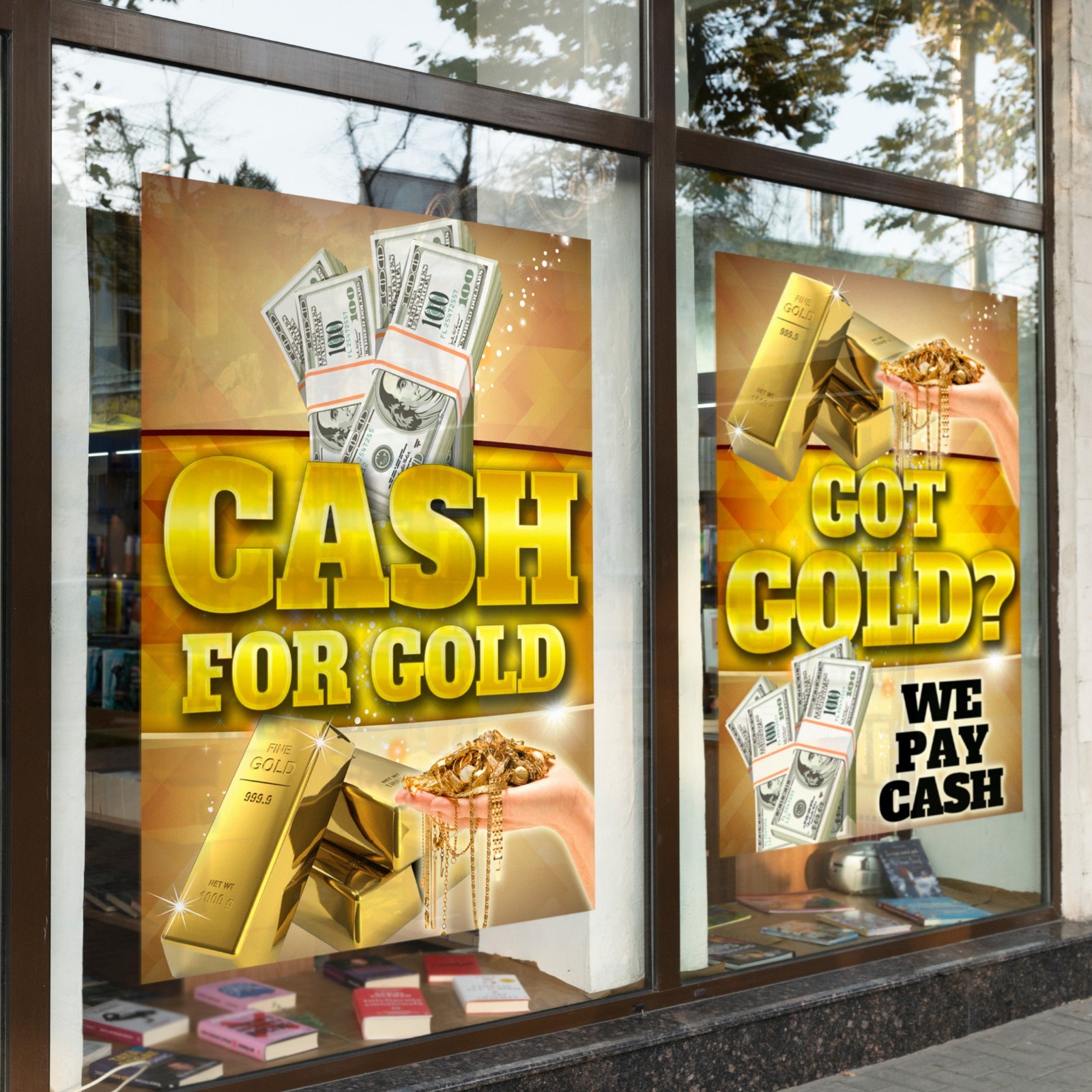 Pawn Shop Cash for Gold Silver Coins Jewelry Repair Retail Window Graphics Sign