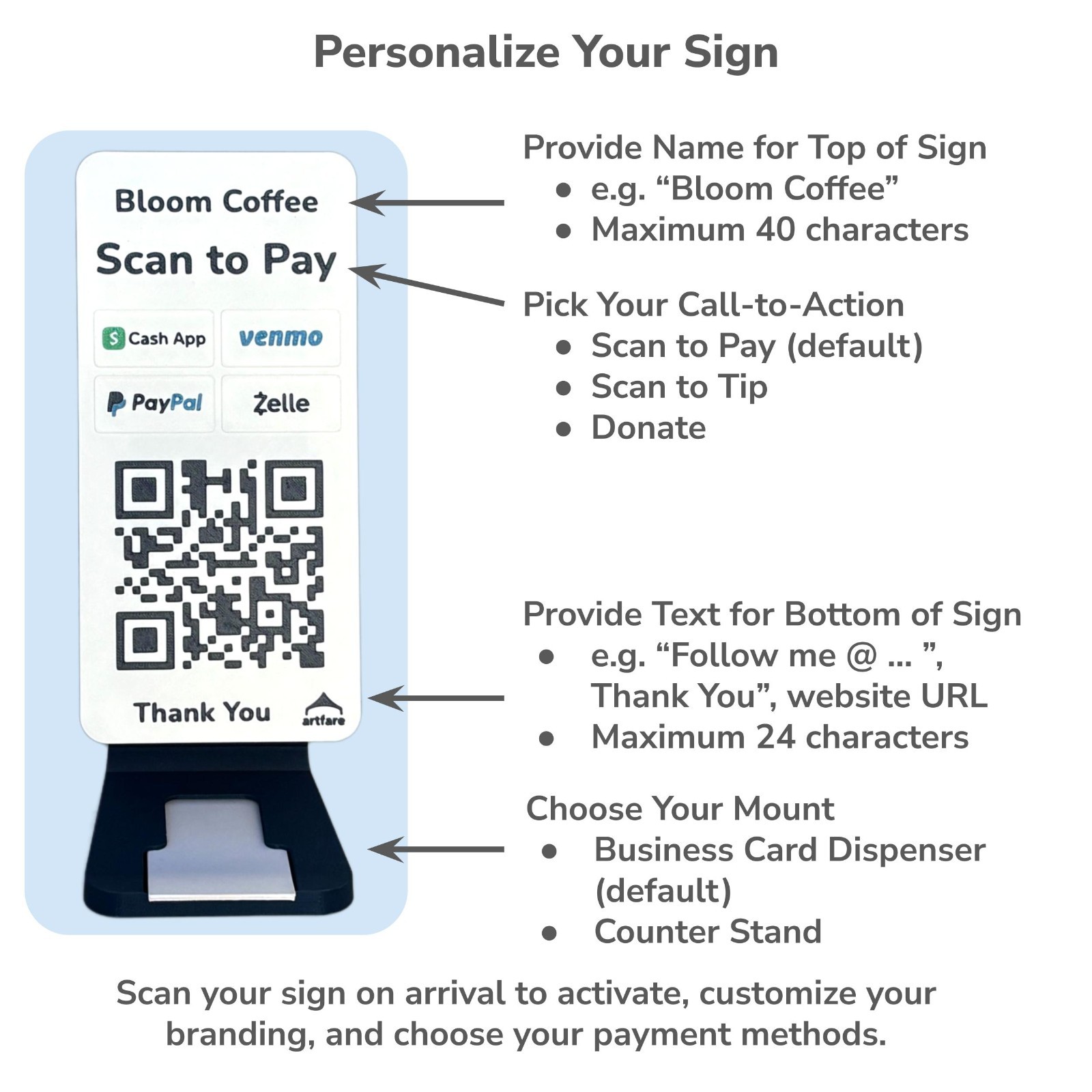 QR Code Payment Sign with Business Card Dispenser – Artfare Slim