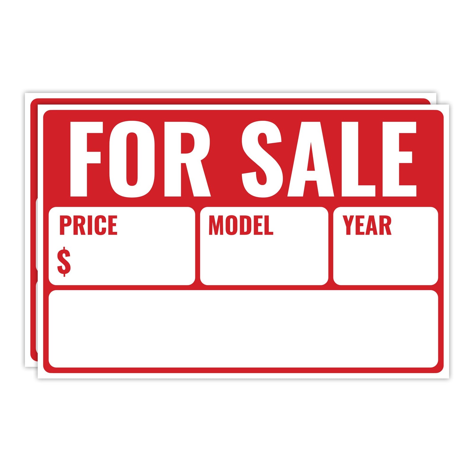 2PC For Sale Sign 12×8 Inch Polystyrene Weatherproof Car Vehicle Boat Window