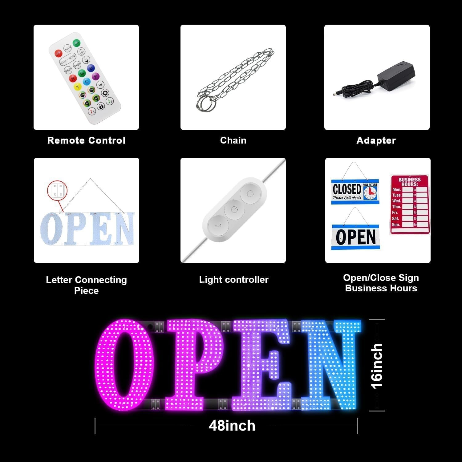 Open Sign 48″x16″ Large LED Open Signs for Business Color Remote Control