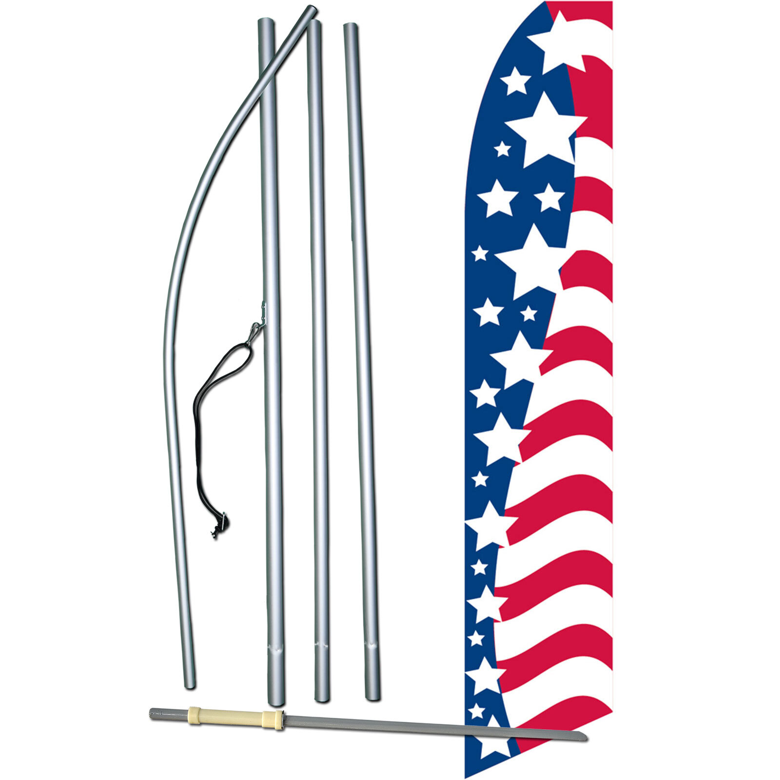 Red White & Blue Stars & Stripes Flag with Flag Pole and Spike