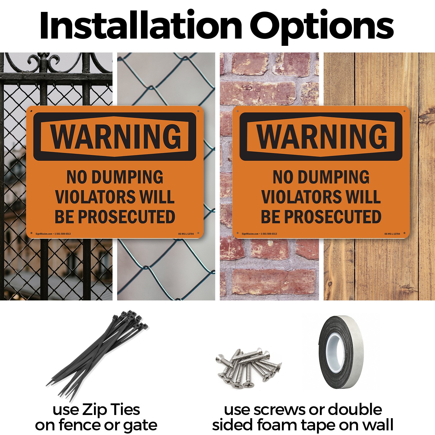 No Dumping Violators Will Be Prosecuted OSHA WARNING Sign, Decal 5 or 10 Pack