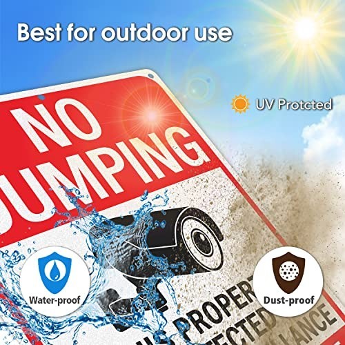 14×10 Inches No Dumping Signs Video Surveillance Reflective Aluminum 2 Pack