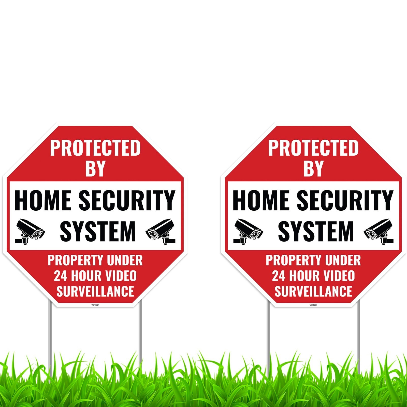 2PC Home Security Signs with Stakes, 13″x13″ Corrugated Plastic – Alarm Monitori